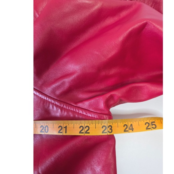 VTG Siena New York Red Leather Swing Coat Mandarin Collar 2 Gold Buttons Small - Picture 9 of 12